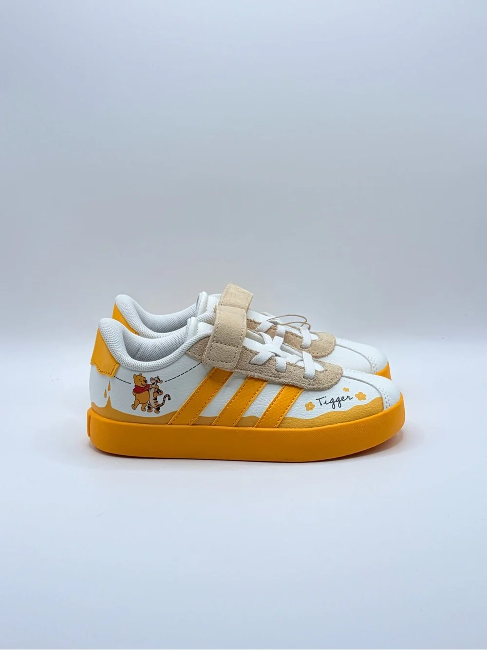 Adidas VL Court Kids Winnie EL White & Yellow Tigger Sneakers - Velcro Closure
